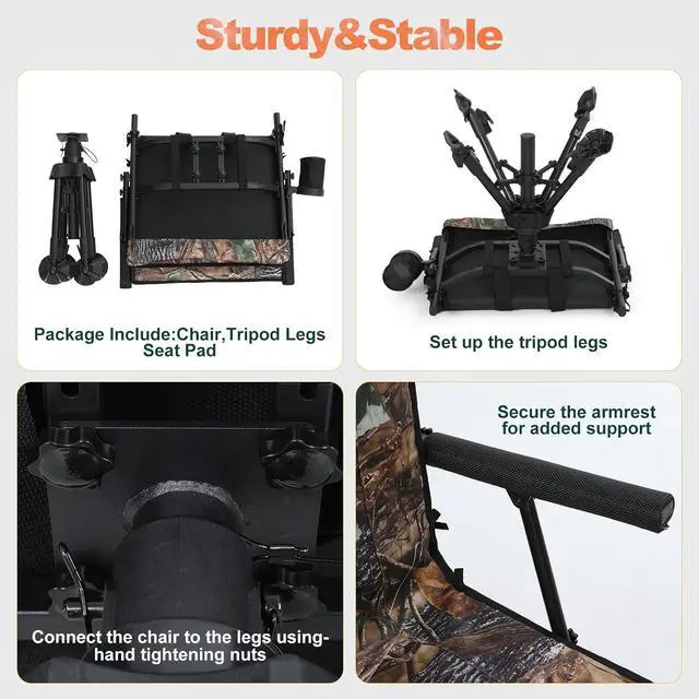 Alt view image 5 of 7 - Heated Swivel Hunting Blind Chair, 360 Silent Swivel Turkey Chair, Adjustable Height Ground Hunting Chair, Portable Strutter Chair for Hunting, Camping, Outdoor