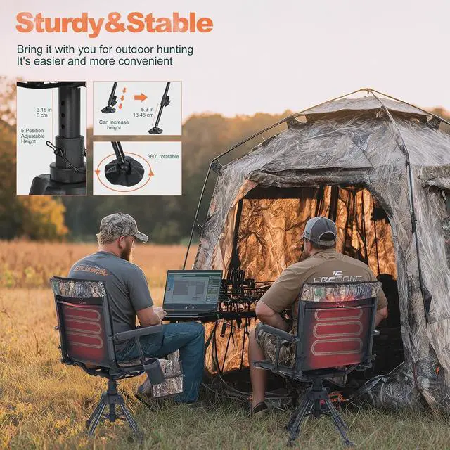 Alt view image 4 of 7 - Heated Swivel Hunting Blind Chair, 360 Silent Swivel Turkey Chair, Adjustable Height Ground Hunting Chair, Portable Strutter Chair for Hunting, Camping, Outdoor