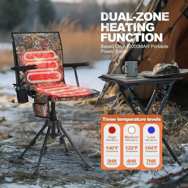 Alt view image 6 of 7 - Heated Swivel Hunting Blind Chair, 360 Silent Swivel Turkey Chair, Adjustable Height Ground Hunting Chair, Portable Strutter Chair for Hunting, Camping, Outdoor