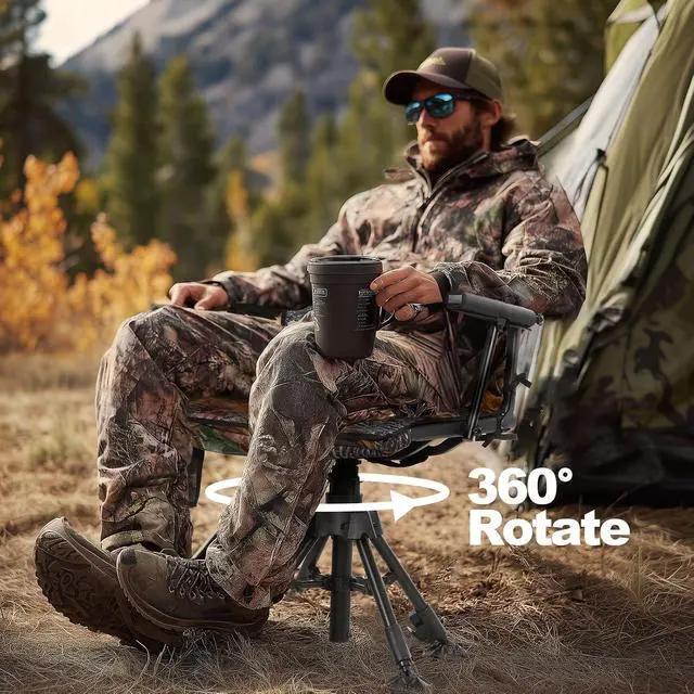 Alt view image 7 of 7 - Heated Swivel Hunting Blind Chair, 360 Silent Swivel Turkey Chair, Adjustable Height Ground Hunting Chair, Portable Strutter Chair for Hunting, Camping, Outdoor