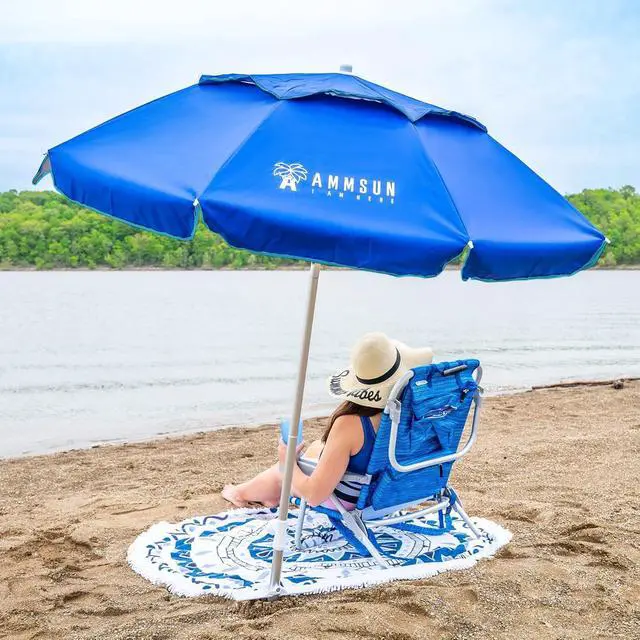 Alt view image 2 of 7 - 6ft Folded Portable Travel Beach Umbrella with Sand Anchor Tilt Air vent UPF 50+UV Protection Fit In Suitcase Compact Foldable Telescopic umbrellas for Patio Garden Beach Pool Blue