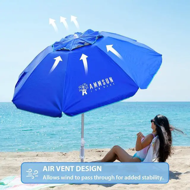 Alt view image 5 of 7 - 6ft Folded Portable Travel Beach Umbrella with Sand Anchor Tilt Air vent UPF 50+UV Protection Fit In Suitcase Compact Foldable Telescopic umbrellas for Patio Garden Beach Pool Blue