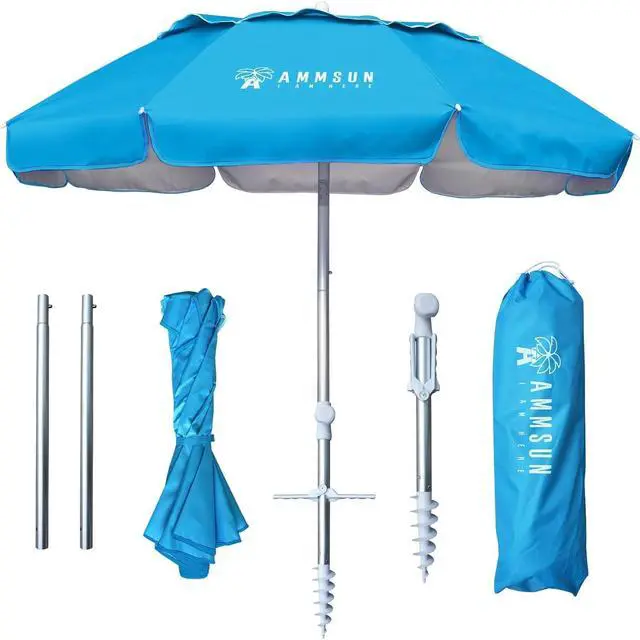 Main image of 6ft Folded Portable Travel Beach Umbrella with Sand Anchor Tilt Air vent UPF 50+UV Protection Fit In Suitcase Compact Foldable Telescopic umbrellas for Patio Garden Beach Pool Sky Blue
