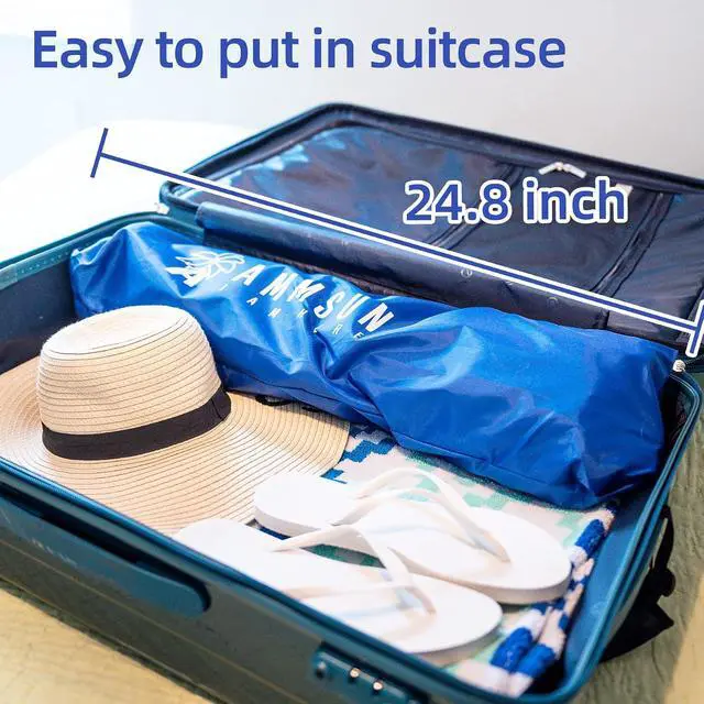Alt view image 7 of 7 - 6ft Folded Portable Travel Beach Umbrella with Sand Anchor Tilt Air vent UPF 50+UV Protection Fit In Suitcase Compact Foldable Telescopic umbrellas for Patio Garden Beach Pool Blue