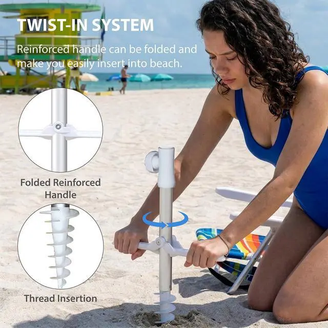 Alt view image 4 of 7 - 6ft Folded Portable Travel Beach Umbrella with Sand Anchor Tilt Air vent UPF 50+UV Protection Fit In Suitcase Compact Foldable Telescopic umbrellas for Patio Garden Beach Pool Blue