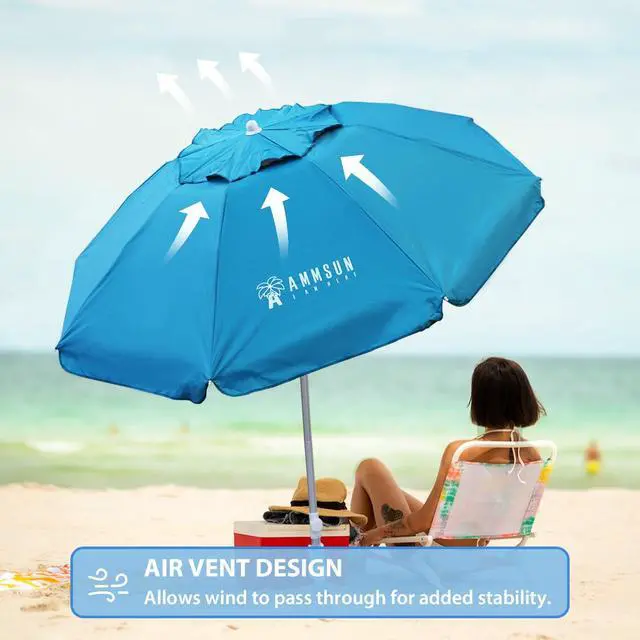 Alt view image 5 of 7 - 6ft Folded Portable Travel Beach Umbrella with Sand Anchor Tilt Air vent UPF 50+UV Protection Fit In Suitcase Compact Foldable Telescopic umbrellas for Patio Garden Beach Pool Sky Blue