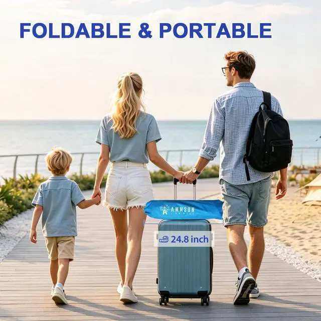 Alt view image 7 of 7 - 6ft Folded Portable Travel Beach Umbrella with Sand Anchor Tilt Air vent UPF 50+UV Protection Fit In Suitcase Compact Foldable Telescopic umbrellas for Patio Garden Beach Pool Sky Blue