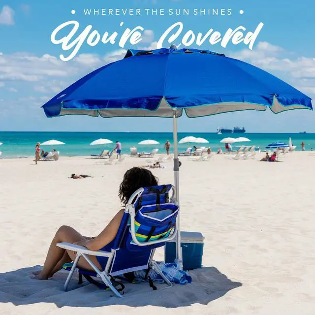 Alt view image 3 of 7 - 7ft Heavy Duty HIGH Wind Beach Umbrella with sand anchor & Tilt pole Sun Shelter, UV 50+ Protection Outdoor Sunshade Umbrella with Carry Bag for Patio Garden Beach Pool Backyard Blue
