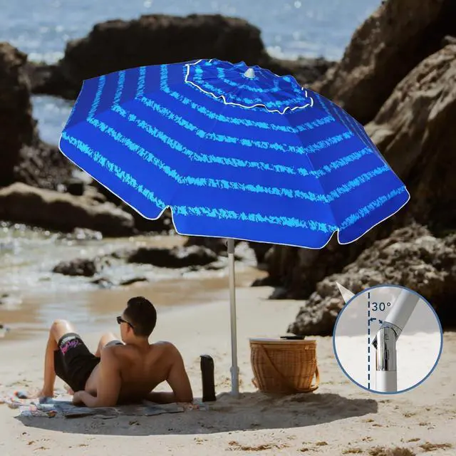 Alt view image 2 of 7 - 7 Foot Heavy Duty HIGH Wind Beach Umbrella with sand anchor Vent Tilt Portable Sun Shelter, UV 50+ Sun Protection Outdoor Sunshade Umbrellas Carry Bag for Patio Garden Pool Backyard Multicolor