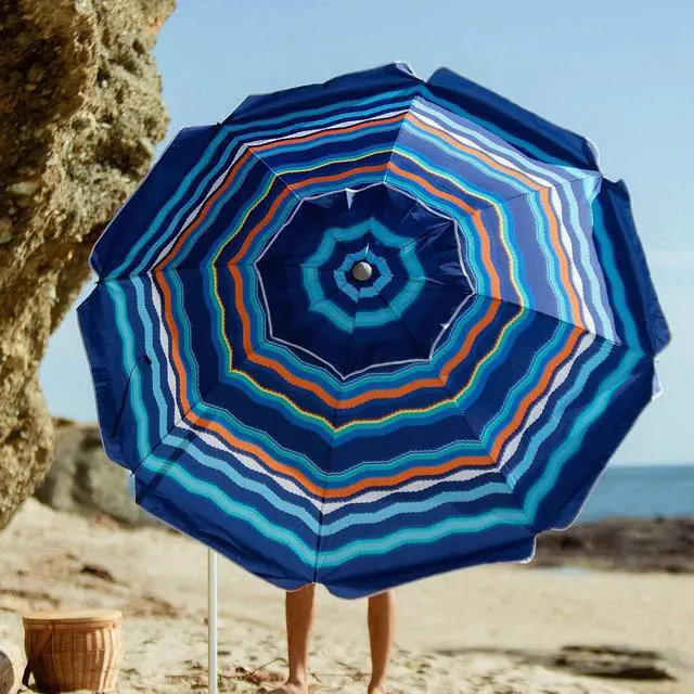 Alt view image 2 of 7 - 7ft Heavy Duty High Wind Beach Umbrella Parasols with Sand Anchor Vent Tilt UV 50+ Sun Protection Portable Outdoor Sunshade Umbrellas Carry Bag for Patio Garden Pool Backyard Blue