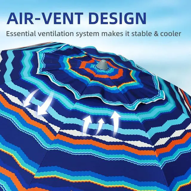 Alt view image 3 of 7 - 7ft Heavy Duty High Wind Beach Umbrella Parasols with Sand Anchor Vent Tilt UV 50+ Sun Protection Portable Outdoor Sunshade Umbrellas Carry Bag for Patio Garden Pool Backyard Blue