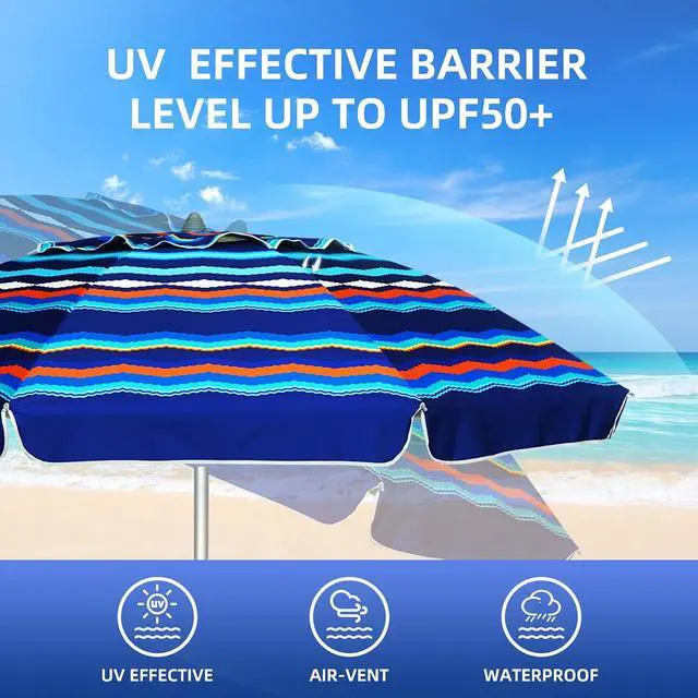 Alt view image 4 of 7 - 7ft Heavy Duty High Wind Beach Umbrella Parasols with Sand Anchor Vent Tilt UV 50+ Sun Protection Portable Outdoor Sunshade Umbrellas Carry Bag for Patio Garden Pool Backyard Blue