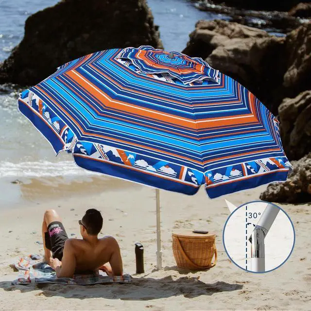 Alt view image 2 of 7 - 7ft Heavy Duty High Wind Beach Umbrella Parasols with sand anchor & Tilt Sun Shelter, UPF 50+ Protection Outdoor Sunshade Umbrellas Carry Bag for Patio Garden Pool Backyard Multicolor