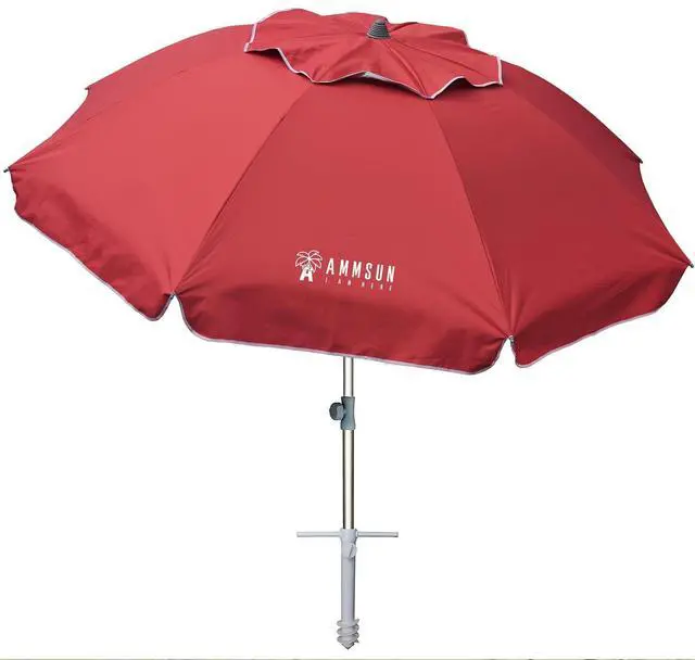 Main image of 7ft Beach Umbrella with Sand Anchor & Tilt, UPF 50+ UV Protection, Windproof Fiberglass Ribs, Portable Lightweight Outdoor Umbrella with Carry Bag for Beach, Patio, Pool, Camping Red