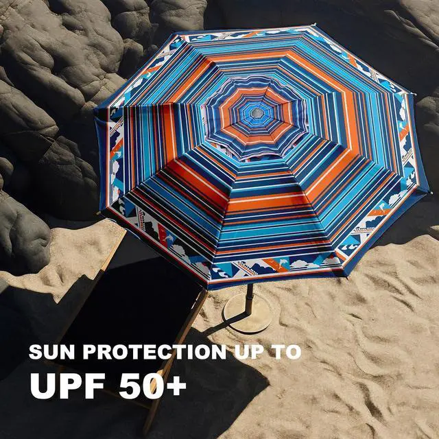 Alt view image 7 of 7 - 7ft Heavy Duty High Wind Beach Umbrella Parasols with sand anchor & Tilt Sun Shelter, UPF 50+ Protection Outdoor Sunshade Umbrellas Carry Bag for Patio Garden Pool Backyard Multicolor