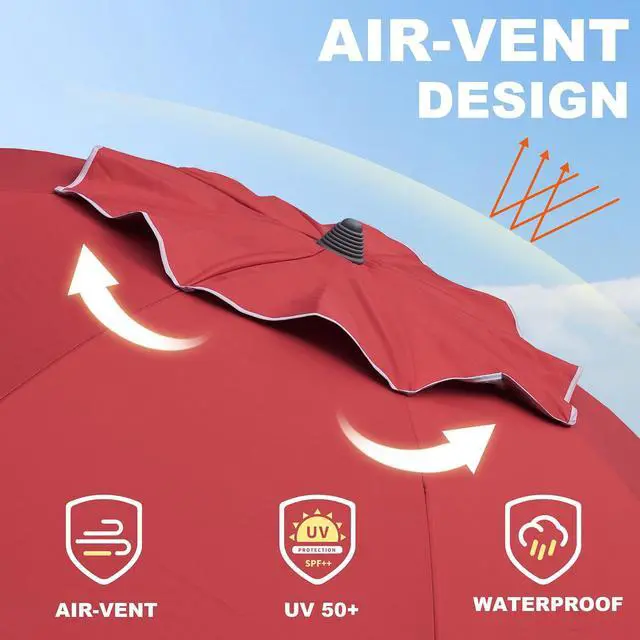 Alt view image 3 of 6 - 7ft Beach Umbrella with Sand Anchor & Tilt, UPF 50+ UV Protection, Windproof Fiberglass Ribs, Portable Lightweight Outdoor Umbrella with Carry Bag for Beach, Patio, Pool, Camping Red