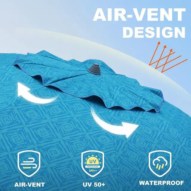Alt view image 3 of 7 - 7ft Heavy Duty High Wind Beach Umbrella with Sand Anchor & Tilt Sun Shelter UPF 50+ Protection Outdoor Sunshade Umbrellas Carry Bag for Patio Garden Pool Backyard Teal