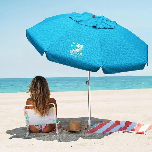 Alt view image 2 of 7 - 7ft Heavy Duty High Wind Beach Umbrella with Sand Anchor & Tilt Sun Shelter UPF 50+ Protection Outdoor Sunshade Umbrellas Carry Bag for Patio Garden Pool Backyard Teal