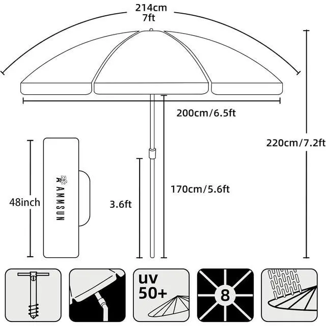 Alt view image 6 of 7 - 7ft Heavy Duty HIGH Wind Beach Umbrella with sand anchor Vent Tilt Sun Shelter, UV 50+ Protection Portable Outdoor Sunshade Umbrellas Carry Bag for Patio Garden Pool Backyard Rust Red