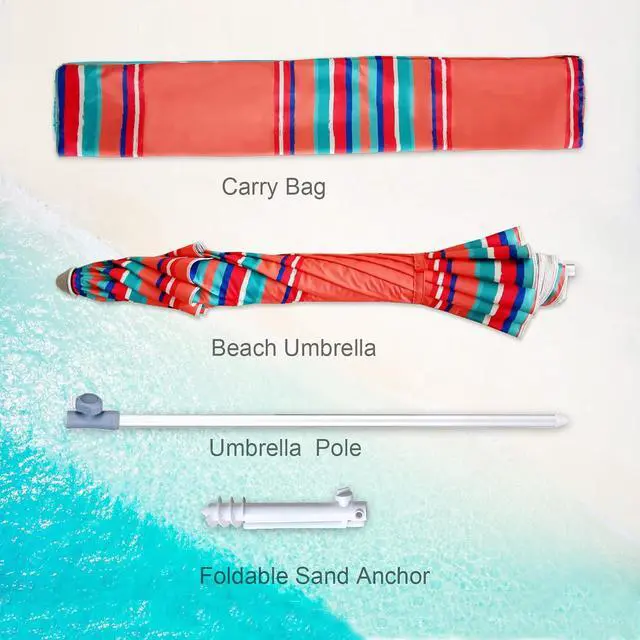 Alt view image 3 of 7 - 7ft Heavy Duty HIGH Wind Beach Umbrella with sand anchor Vent Tilt Sun Shelter, UV 50+ Protection Portable Outdoor Sunshade Umbrellas Carry Bag for Patio Garden Pool Backyard Rust Red