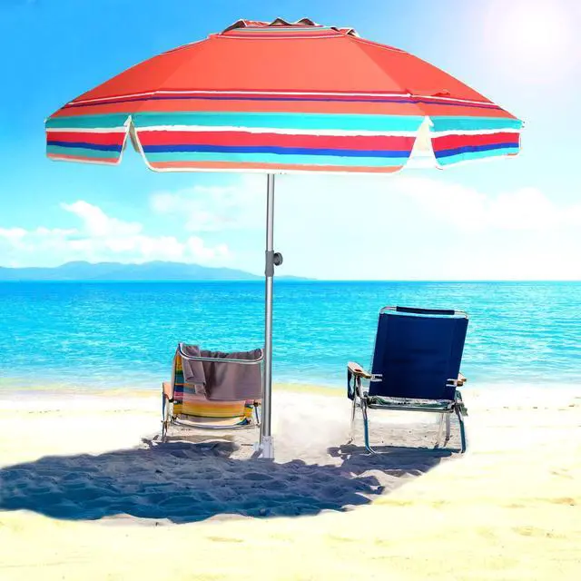 Alt view image 7 of 7 - 7ft Heavy Duty HIGH Wind Beach Umbrella with sand anchor Vent Tilt Sun Shelter, UV 50+ Protection Portable Outdoor Sunshade Umbrellas Carry Bag for Patio Garden Pool Backyard Rust Red