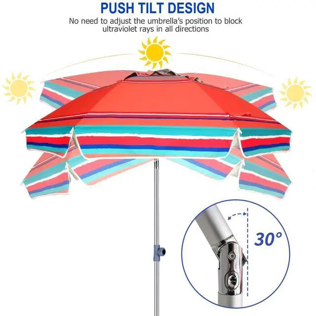 Alt view image 4 of 7 - 7ft Heavy Duty HIGH Wind Beach Umbrella with sand anchor Vent Tilt Sun Shelter, UV 50+ Protection Portable Outdoor Sunshade Umbrellas Carry Bag for Patio Garden Pool Backyard Rust Red