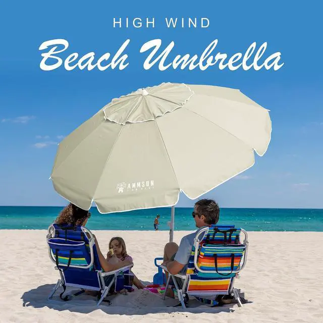 Alt view image 2 of 6 - 8 Feet Large Beach Umbrella with Sand Anchor Heavy Duty High Wind Portable Outdoor Umbrellas UV 50+ Protection Air Vent Tilt Patio Garden Pool