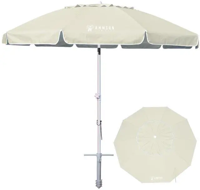 Main image of 8 Feet Large Beach Umbrella with Sand Anchor Heavy Duty High Wind Portable Outdoor Umbrellas UV 50+ Protection Air Vent Tilt Patio Garden Pool