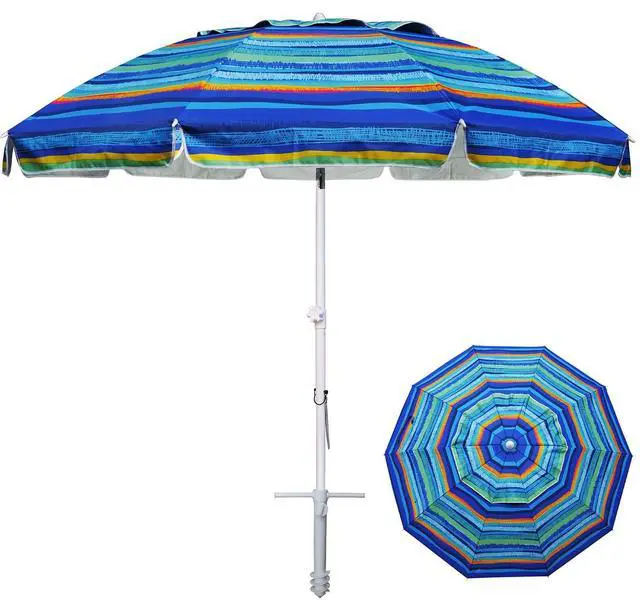 Main image of 8 Feet Large Beach Umbrella with Sand Anchor Heavy Duty High Wind Portable Outdoor Umbrellas UV 50+ Protection Air Vent Tilt Patio Garden Pool