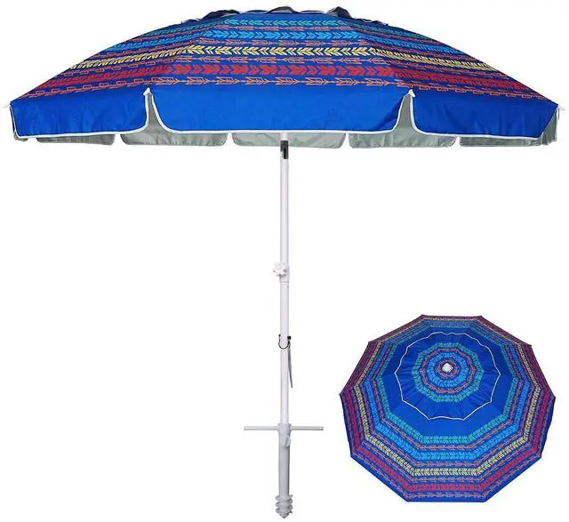 Main image of 8 Feet Large Beach Umbrella with Sand Anchor Heavy Duty High Wind Portable Outdoor Umbrellas UV 50+ Protection Air Vent Tilt Patio Garden Pool