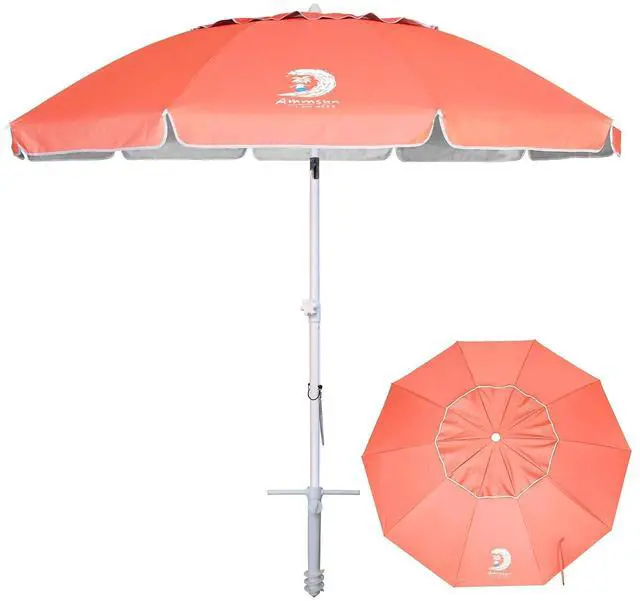Main image of 8 Feet Large Beach Umbrella with Sand Anchor Heavy Duty High Wind Portable Outdoor Umbrellas UV 50+ Protection Air Vent Tilt Patio Garden Pool