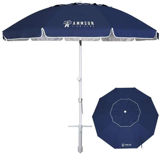 Main image of 8 Feet Large Beach Umbrella with Sand Anchor Heavy Duty High Wind Portable Outdoor Umbrellas UV 50+ Protection Air Vent Tilt Patio Garden Pool