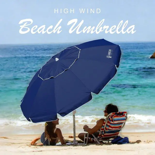 Alt view image 2 of 6 - 8 Feet Large Beach Umbrella with Sand Anchor Heavy Duty High Wind Portable Outdoor Umbrellas UV 50+ Protection Air Vent Tilt Patio Garden Pool