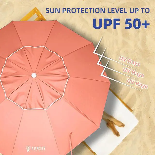 Alt view image 2 of 6 - 8 Feet Large Beach Umbrella with Sand Anchor Heavy Duty High Wind Portable Outdoor Umbrellas UV 50+ Protection Air Vent Tilt Patio Garden Pool