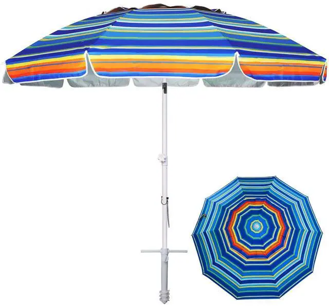 Main image of 8 Feet Large Beach Umbrella with Sand Anchor Heavy Duty High Wind Portable Outdoor Umbrellas UV 50+ Protection Air Vent Tilt Patio Garden Pool