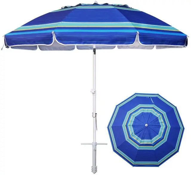 Main image of 8 Feet Large Beach Umbrella with Sand Anchor Heavy Duty High Wind Portable Outdoor Umbrellas UV 50+ Protection Air Vent Tilt Patio Garden Pool