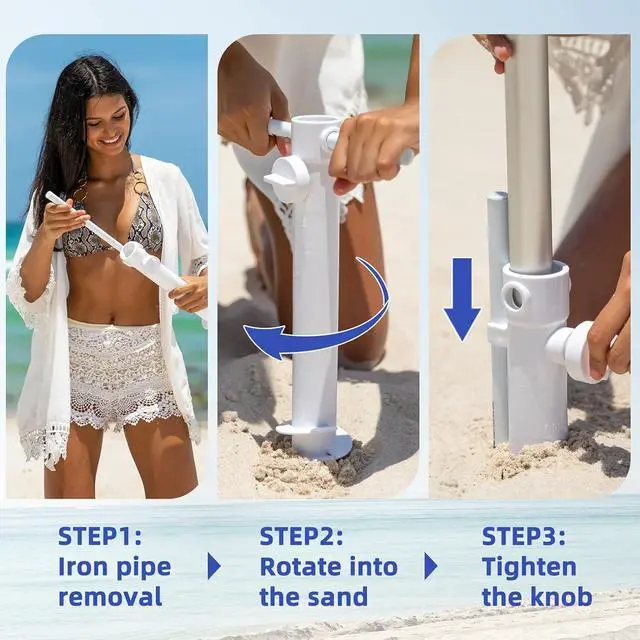 Alt view image 4 of 7 - 8 Feet Large Beach Umbrella with Sand Anchor Heavy Duty High Wind Portable Outdoor Umbrellas UV 50+ Protection Air Vent Tilt Patio Garden Pool