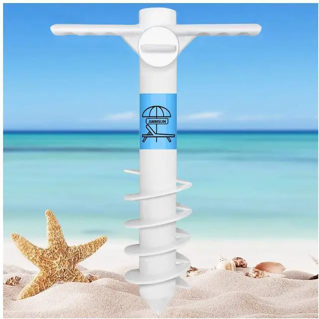 Main image of Beach Umbrella Sand Anchor Heavy Duty, Outdoor Umbrellas Base with 5 Spiral Screw, Universal & One Size Fits Most Beach Umbrella, Safe Umbrella Holder Stand Ideal for Strong Winds White