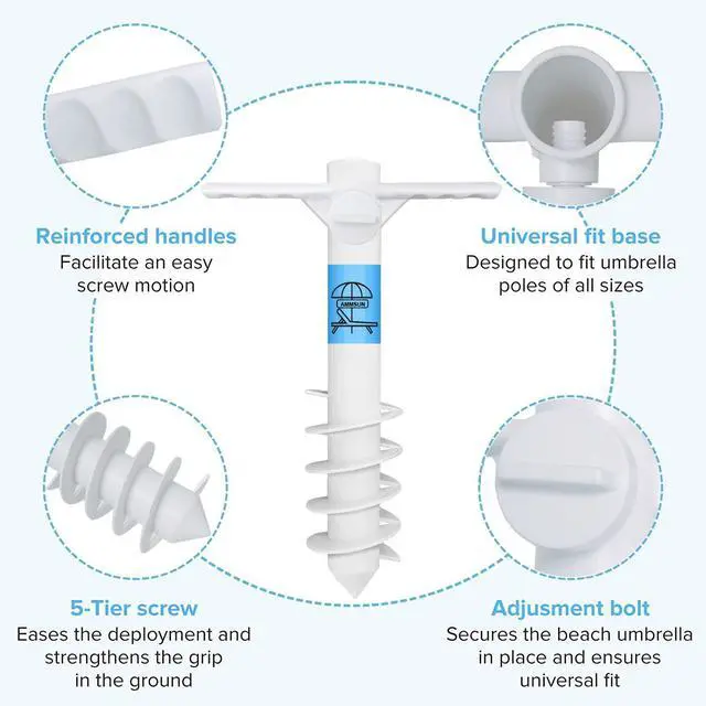 Alt view image 2 of 7 - Beach Umbrella Sand Anchor Heavy Duty, Outdoor Umbrellas Base with 5 Spiral Screw, Universal & One Size Fits Most Beach Umbrella, Safe Umbrella Holder Stand Ideal for Strong Winds White