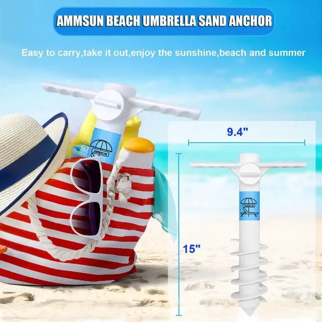 Alt view image 4 of 7 - Beach Umbrella Sand Anchor Heavy Duty, Outdoor Umbrellas Base with 5 Spiral Screw, Universal & One Size Fits Most Beach Umbrella, Safe Umbrella Holder Stand Ideal for Strong Winds White