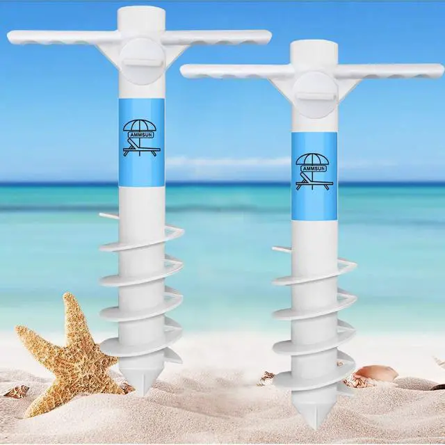 Main image of Beach Umbrella Sand Anchor Heavy Duty Outdoor Umbrellas Base with 5 Spiral Screw Universal One Size Fits Most Beach Umbrella Safe Umbrella Holder Stand Ideal for Strong Winds White (2, White)