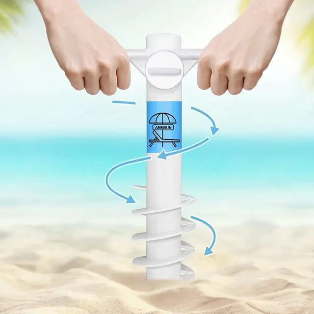 Alt view image 4 of 6 - Beach Umbrella Sand Anchor Heavy Duty Outdoor Umbrellas Base with 5 Spiral Screw Universal One Size Fits Most Beach Umbrella Safe Umbrella Holder Stand Ideal for Strong Winds White (2, White)