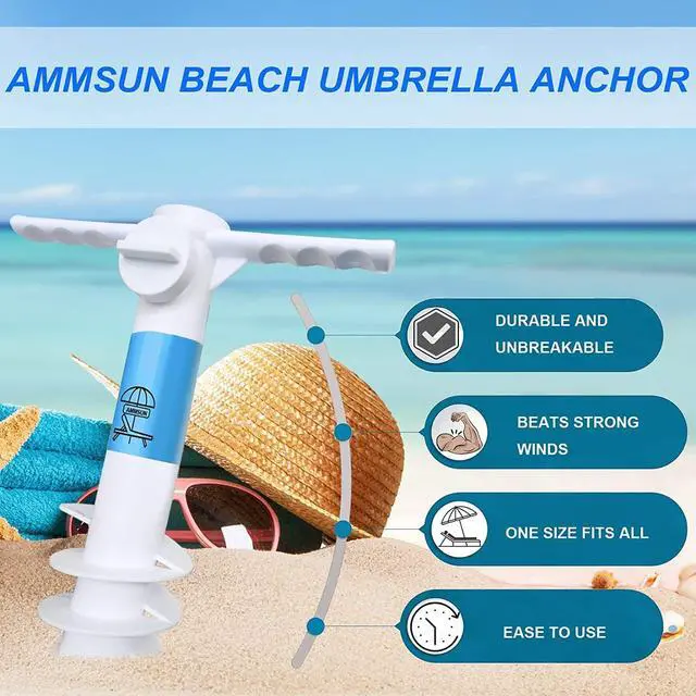 Alt view image 5 of 6 - Beach Umbrella Sand Anchor Heavy Duty Outdoor Umbrellas Base with 5 Spiral Screw Universal One Size Fits Most Beach Umbrella Safe Umbrella Holder Stand Ideal for Strong Winds White (2, White)