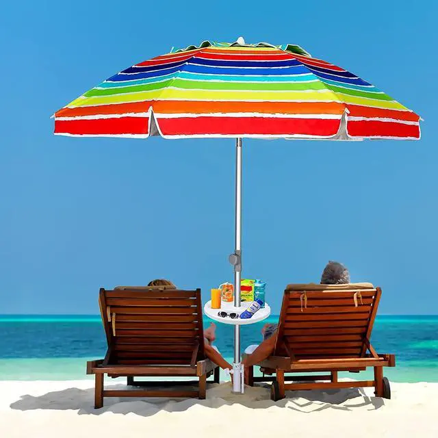 Alt view image 4 of 7 - 13" Beach Umbrella Table Tray for Beach, Patio, Garden, Swimming Pool with Cup Holders, Snack Compartments White