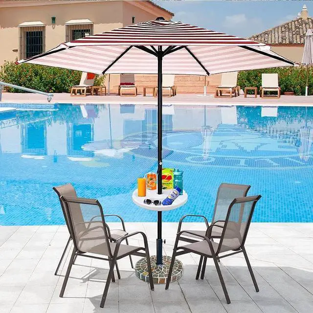 Alt view image 5 of 7 - 13" Beach Umbrella Table Tray for Beach, Patio, Garden, Swimming Pool with Cup Holders, Snack Compartments White