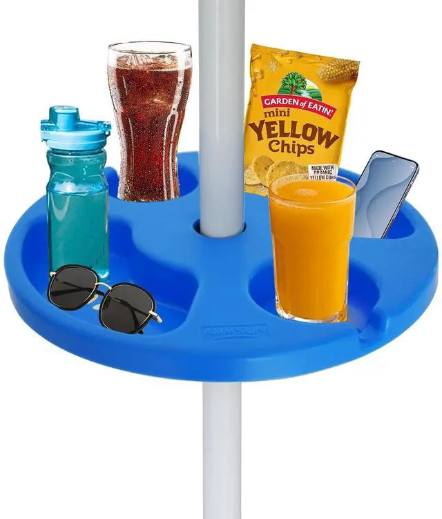 Main image of 13" Beach Umbrella Table Tray for Beach, Patio, Garden, Swimming Pool with Cup Holders, Snack Compartments Blue