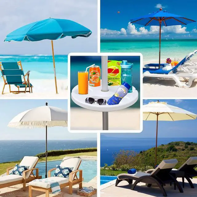 Alt view image 6 of 7 - 13" Beach Umbrella Table Tray for Beach, Patio, Garden, Swimming Pool with Cup Holders, Snack Compartments White