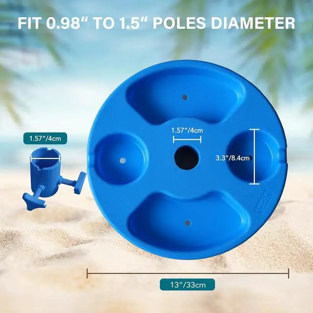 Alt view image 4 of 6 - 13" Beach Umbrella Table Tray for Beach, Patio, Garden, Swimming Pool with Cup Holders, Snack Compartments Blue