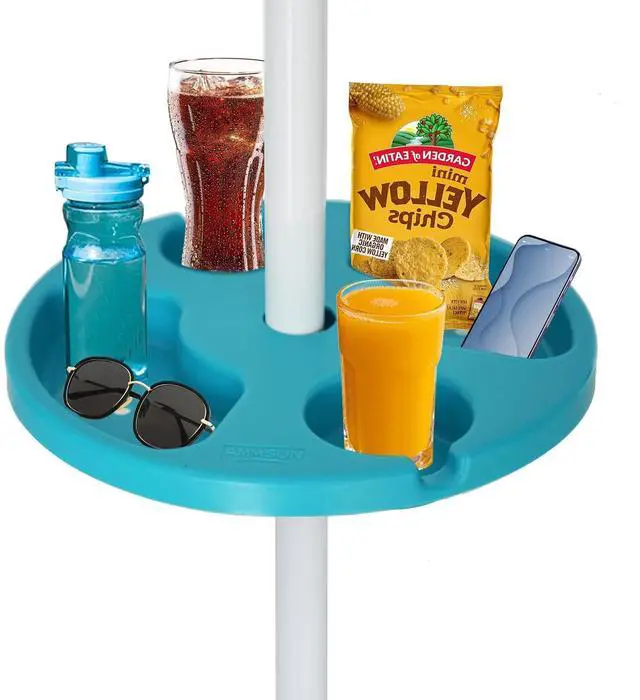 Main image of 13" Beach Umbrella Table Tray for Beach, Patio, Garden, Swimming Pool with Cup Holders, Snack Compartments Teal