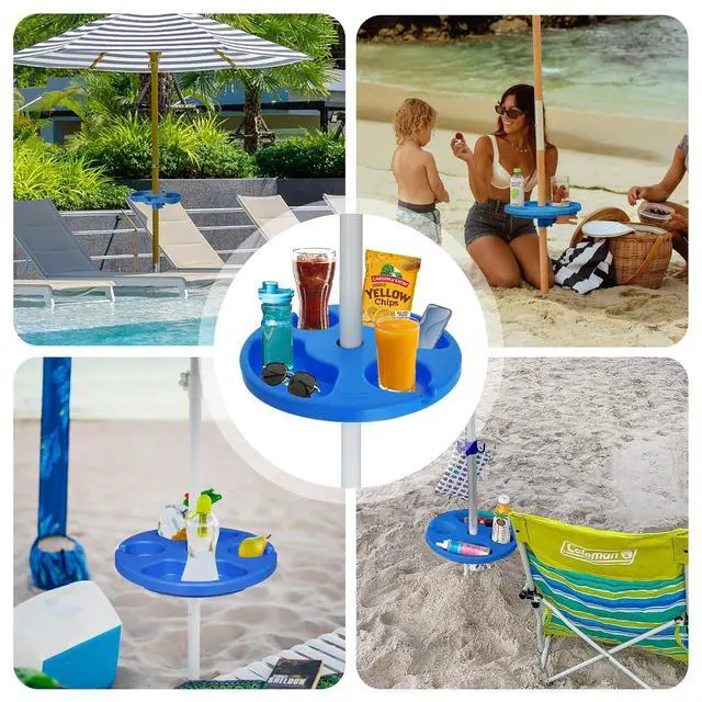 Alt view image 6 of 6 - 13" Beach Umbrella Table Tray for Beach, Patio, Garden, Swimming Pool with Cup Holders, Snack Compartments Blue